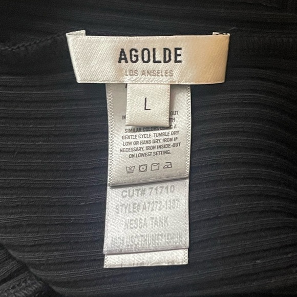 NEW AGOLDE NESSA TANK BLACK ONE SHOULDER RIBBED KNIT BODYCON {$128} LARGE - Picture 7 of 11